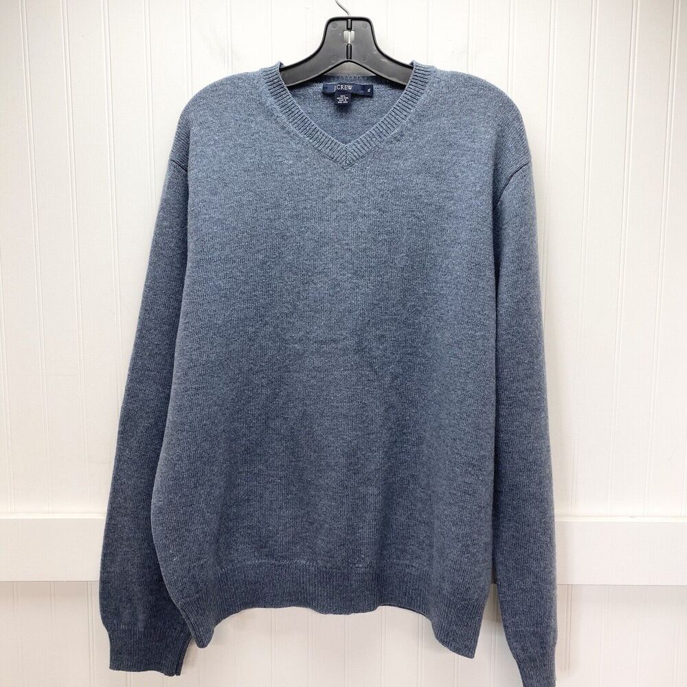 Merino Wool Sweater Mens XL J Crew Blue Long Sleeve Knit V-Neck Casual Top